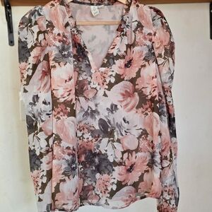 Joie Floral Blouse - Pink and Gray